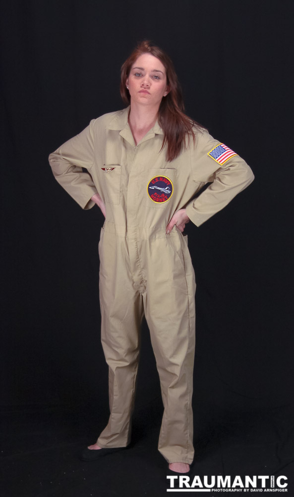 Lindsey was visiting and wanted to shoot, and I had an idea for a pinup based on a pilot's helmet I had recently been given.  So we went to a local military surplus and whipped up a pilot costume and did this shoot.